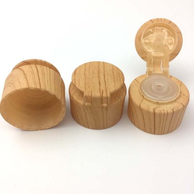 28/410 PP plastic flip top cap with water transfer printing wood cap