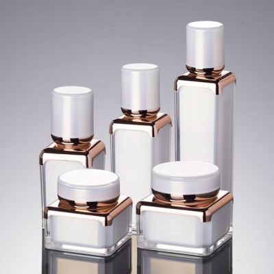 15ml 30ml Pearl White Rose Elegant Square Shape Acrylic Bottle Jar Lotion Pump Bottle